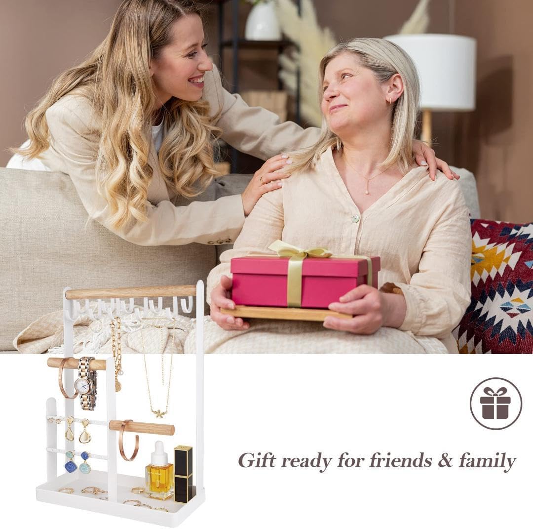 木製バーと10個フックのアクセサリースタンド 10個フック付き 木製バー